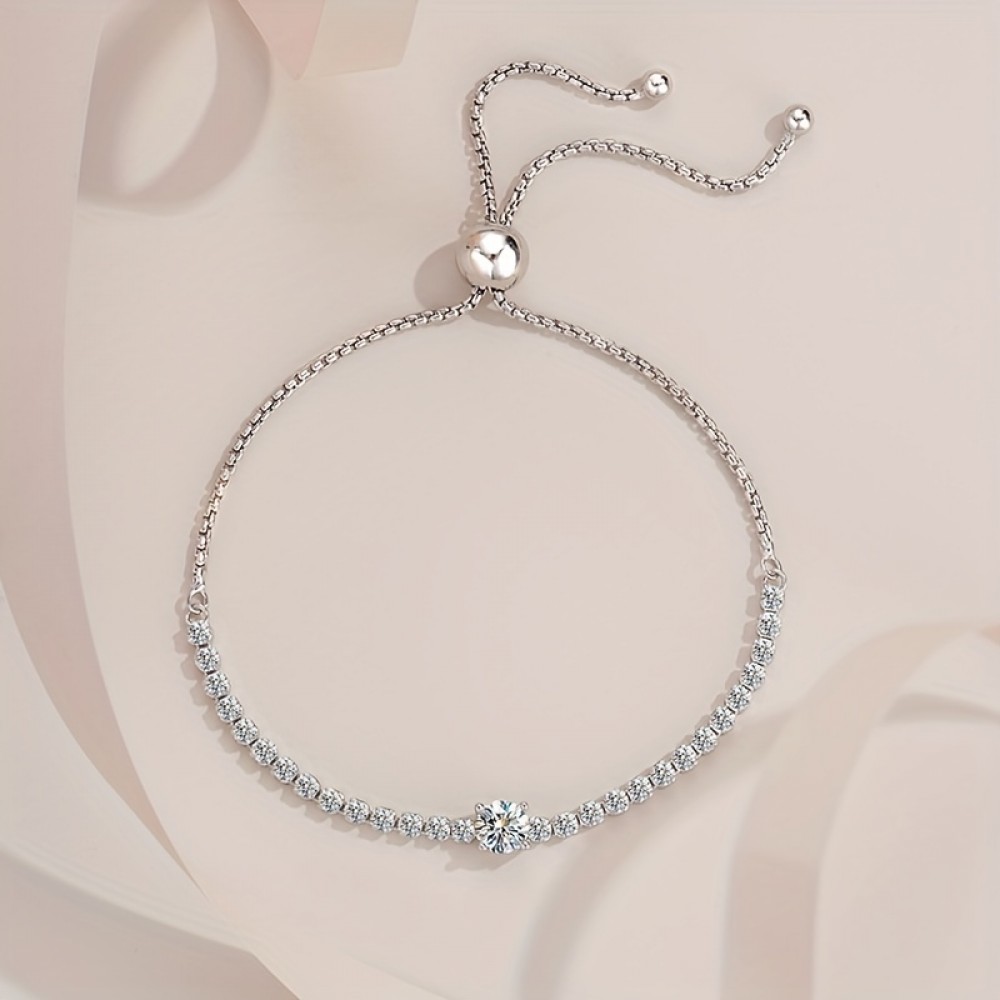 1pc Elegant Unisex Tennis Bracelet With Sparkling Moissanite, Perfect For Every Event