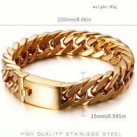 1pc Adjustable Titanium Steel Strap Bracelet, Rhinestone Golden Stainless Steel Jewelry, Stylish And Domineering Men Jewelry