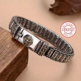 1pc 925 Silver Men's Women's Bracelet, Hip Hop Street Fashion Cool Domineering Jewelry For Boyfriend Girlfriend, Birthday Gift Halloween Anniversary Gift Rough[12mm] Silver Weight 7.48inch (1.98oz) 8.27inch(2.15oz)