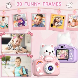 Purple Cat Mini Camera Kids Camera Toys For 3 4 5 6 7 8 9 10 Year Old Boys/Girls, Digital Camera Toys, Christmas Birthday Gifts, Selfie Camera For Kids, 32GB SD Card, Outdoor Photography Toys