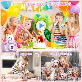 Purple Cat Mini Camera Kids Camera Toys For 3 4 5 6 7 8 9 10 Year Old Boys/Girls, Digital Camera Toys, Christmas Birthday Gifts, Selfie Camera For Kids, 32GB SD Card, Outdoor Photography Toys