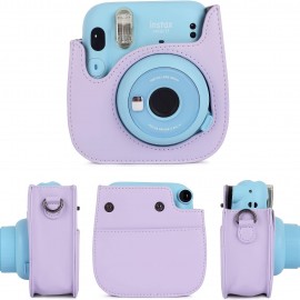 Instant Camera Case Compatible With Instax Mini 11, PU Leather Bag With Pocket And Adjustable Shoulder Strap Blue