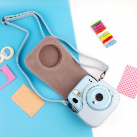 Instant Camera Case Compatible With Instax Mini 11, PU Leather Bag With Pocket And Adjustable Shoulder Strap Blue