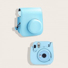 Instant Camera Case Compatible With Instax Mini 11, PU Leather Bag With Pocket And Adjustable Shoulder Strap Blue