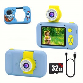 Kids Selfie Camera With Flip Lens, Suitable For Boys And Girls, Christmas Day Birthday Gift HD Digital Video Toddler Camera Portable Educational Toy With 32GB SD Card