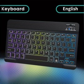 Ultra Thin And Lightweight Wireless Keyboard, Bluetooth Keyboard, RGB LED Light, Seven Color Gradient Keyboard, Backlight Keyboard, Suitable For Computers, IPad Tablets, Very Suitable For Travel And Business Trips