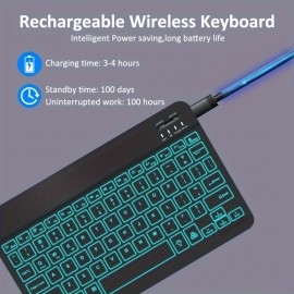 Mini Wireless Keyboard and Mouse Combo with 7 Colors Backlit Rechargeable Wireless Keyboard Set For ipad Phone Tablet Laptop