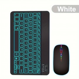 Mini Wireless Keyboard and Mouse Combo with 7 Colors Backlit Rechargeable Wireless Keyboard Set For ipad Phone Tablet Laptop