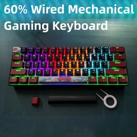 Mechanical Gaming Keyboard, Blue Switch And Color Backlight Small Compact 61-key, Portable 60% Gaming Keyboard For Gamers (Black-Red, Blue Switches)