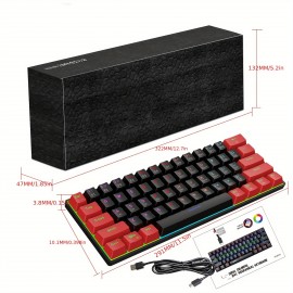 Mechanical Gaming Keyboard, Blue Switch And Color Backlight Small Compact 61-key, Portable 60% Gaming Keyboard For Gamers (Black-Red, Blue Switches)