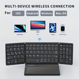 Foldable wireless keyboard, portable full size folding keyboard with large touchpad, numeric keypad, PU leather, wireless Travel Keyboard for Windows iOS Android Mac