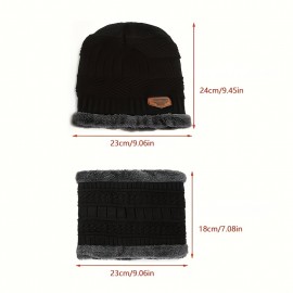 2pcs/set Men's Warm Hat & Scarf Knitted Plus Velvet Thickened Windproof Neck Warmer Hat, Ideal choice for Gifts