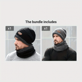 2pcs/set Men's Warm Hat & Scarf Knitted Plus Velvet Thickened Windproof Neck Warmer Hat, Ideal choice for Gifts