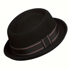 1pc 100% Wool Mens Dress Hat With Brim Classic Felt Fedora Vintage Hat, Ideal choice for Gifts