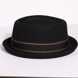 1pc 100% Wool Mens Dress Hat With Brim Classic Felt Fedora Vintage Hat, Ideal choice for Gifts