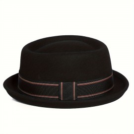 1pc 100% Wool Mens Dress Hat With Brim Classic Felt Fedora Vintage Hat, Ideal choice for Gifts