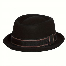 1pc 100% Wool Mens Dress Hat With Brim Classic Felt Fedora Vintage Hat, Ideal choice for Gifts