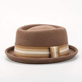 1pc 100% Wool Mens Dress Hat With Brim Classic Felt Fedora Vintage Hat, Ideal choice for Gifts