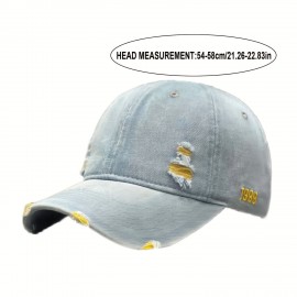 1pc Denim Distressed Ripped Peaked Cap For Spring Summer Autumn, Ideal choice for Gifts