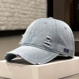 1pc Denim Distressed Ripped Peaked Cap For Spring Summer Autumn, Ideal choice for Gifts