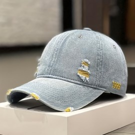 1pc Denim Distressed Ripped Peaked Cap For Spring Summer Autumn, Ideal choice for Gifts