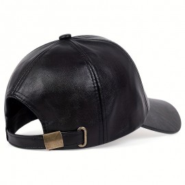 1pc Men's British PU Leather Baseball Cap Adjustable Breathable Casual Hat Spring/Summer/Autumn/Winter Hat