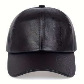 1pc Men's British PU Leather Baseball Cap Adjustable Breathable Casual Hat Spring/Summer/Autumn/Winter Hat