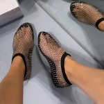 Women's Rhinestone Decor Sandals, Slip On Lightweight Hollow Out Shoes, Glitter Mesh Non-slip Beach Shoes