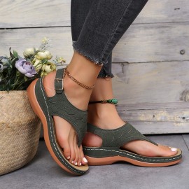 Women's Platform Flats Sandals, Fashion Buckle Flip Flops, Casual Beach Sandals, Women's Footwear