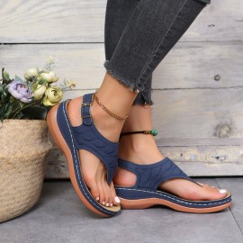 Women's Platform Flats Sandals, Fashion Buckle Flip Flops, Casual Beach Sandals, Women's Footwear