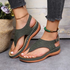 Women's Platform Flats Sandals, Fashion Buckle Flip Flops, Casual Beach Sandals, Women's Footwear