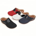 Women's Wedge Mules, Breathable Hollow Out Closed Toe Sandals, Casual Faux Leather Slide Shoes