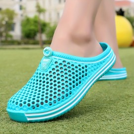 Women's Hollow Out Clogs, Casual Solid Color Round Toe Slip-on Platform Shoes, Summer Lightweight & Breathable Outdoor Shoes