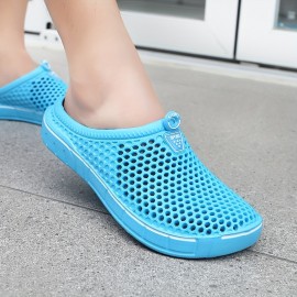 Women's Hollow Out Clogs, Casual Solid Color Round Toe Slip-on Platform Shoes, Summer Lightweight & Breathable Outdoor Shoes