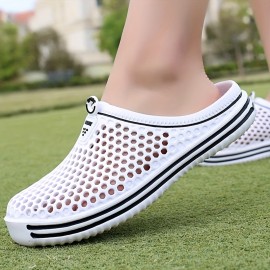 Women's Hollow Out Clogs, Casual Solid Color Round Toe Slip-on Platform Shoes, Summer Lightweight & Breathable Outdoor Shoes