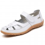 Women's Cut-out Flat Sandals, Solid Color Soft Sole Hook & Loop Walking Shoes, Casual Non Slip Closed Toe Shoes