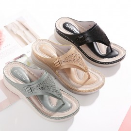 Women's Wedge Flip Flops, Open Toe Soft Sole Arch Support Slides Shoes, Comfortable Casual Slides