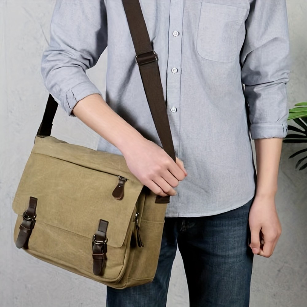 1pc Men's Wear-resistant Dirty-resistant Retro Canvas Bag, Practical Fabric Waterproof Thick And Stylish Bag