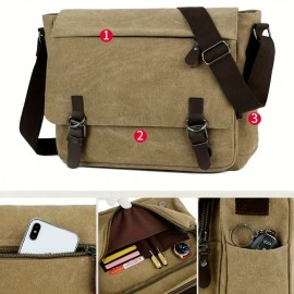 1pc Men's Wear-resistant Dirty-resistant Retro Canvas Bag, Practical Fabric Waterproof Thick And Stylish Bag