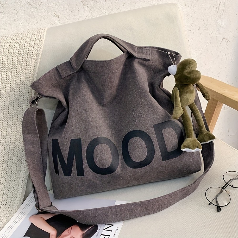 Casual Letter Shoulder Bags, Solid Color Canvas Handbag, Fashion Large Capacity Crossbody Bag Tote