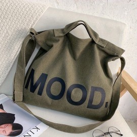 Casual Letter Shoulder Bags, Solid Color Canvas Handbag, Fashion Large Capacity Crossbody Bag Tote