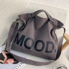 Casual Letter Shoulder Bags, Solid Color Canvas Handbag, Fashion Large Capacity Crossbody Bag Tote