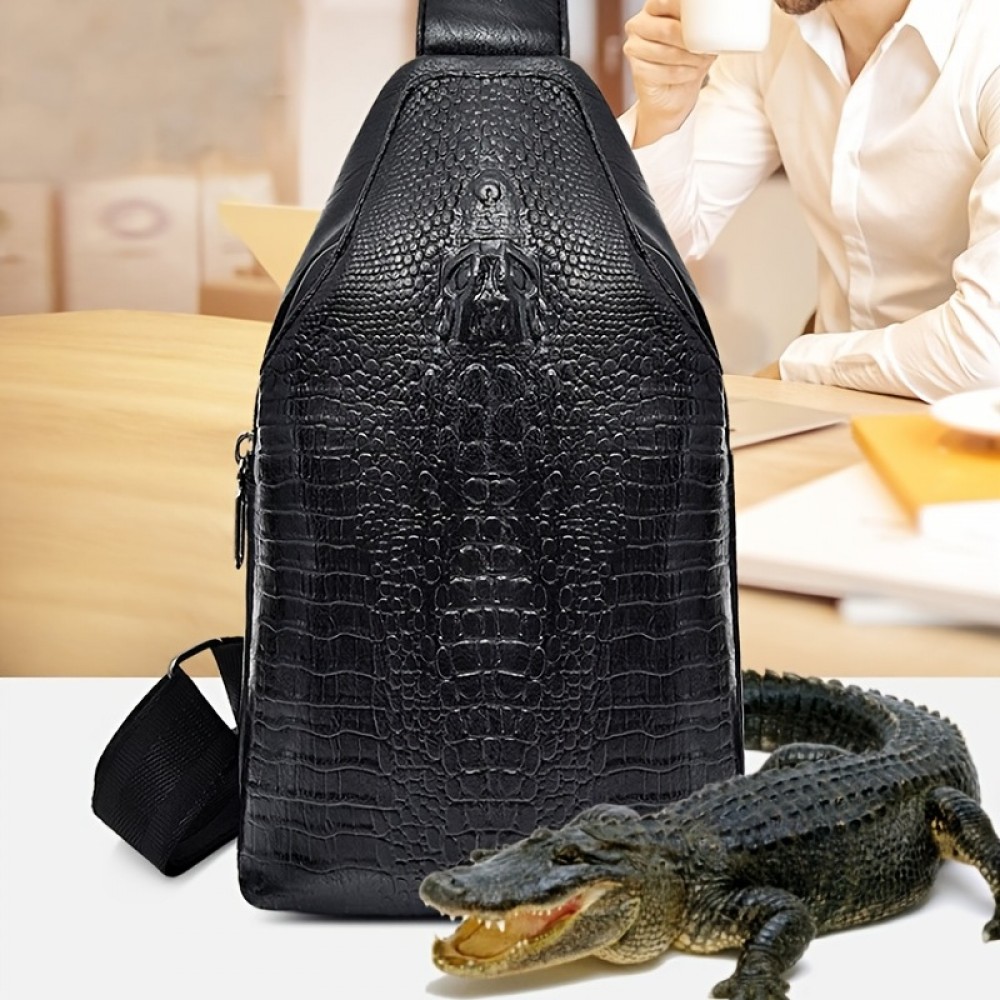 European And American Fashion Crocodile Pattern Waist Bag, Multifunctional Men's Shoulder Bag Trendy Bag