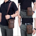 Cow Captain Leather Retro Crazy Horse Leather Men's Mobile Phone Fanny Pack Leather Fashion One Shoulder Bag Business Cow Leather Wear Belt Multi-function Messenger Bag Small Hanging Bag