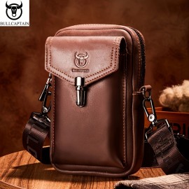 Cow Captain Leather Retro Crazy Horse Leather Men's Mobile Phone Fanny Pack Leather Fashion One Shoulder Bag Business Cow Leather Wear Belt Multi-function Messenger Bag Small Hanging Bag