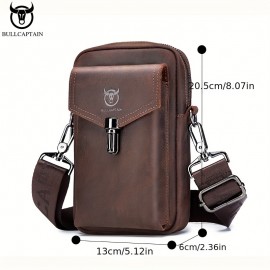 Cow Captain Leather Retro Crazy Horse Leather Men's Mobile Phone Fanny Pack Leather Fashion One Shoulder Bag Business Cow Leather Wear Belt Multi-function Messenger Bag Small Hanging Bag