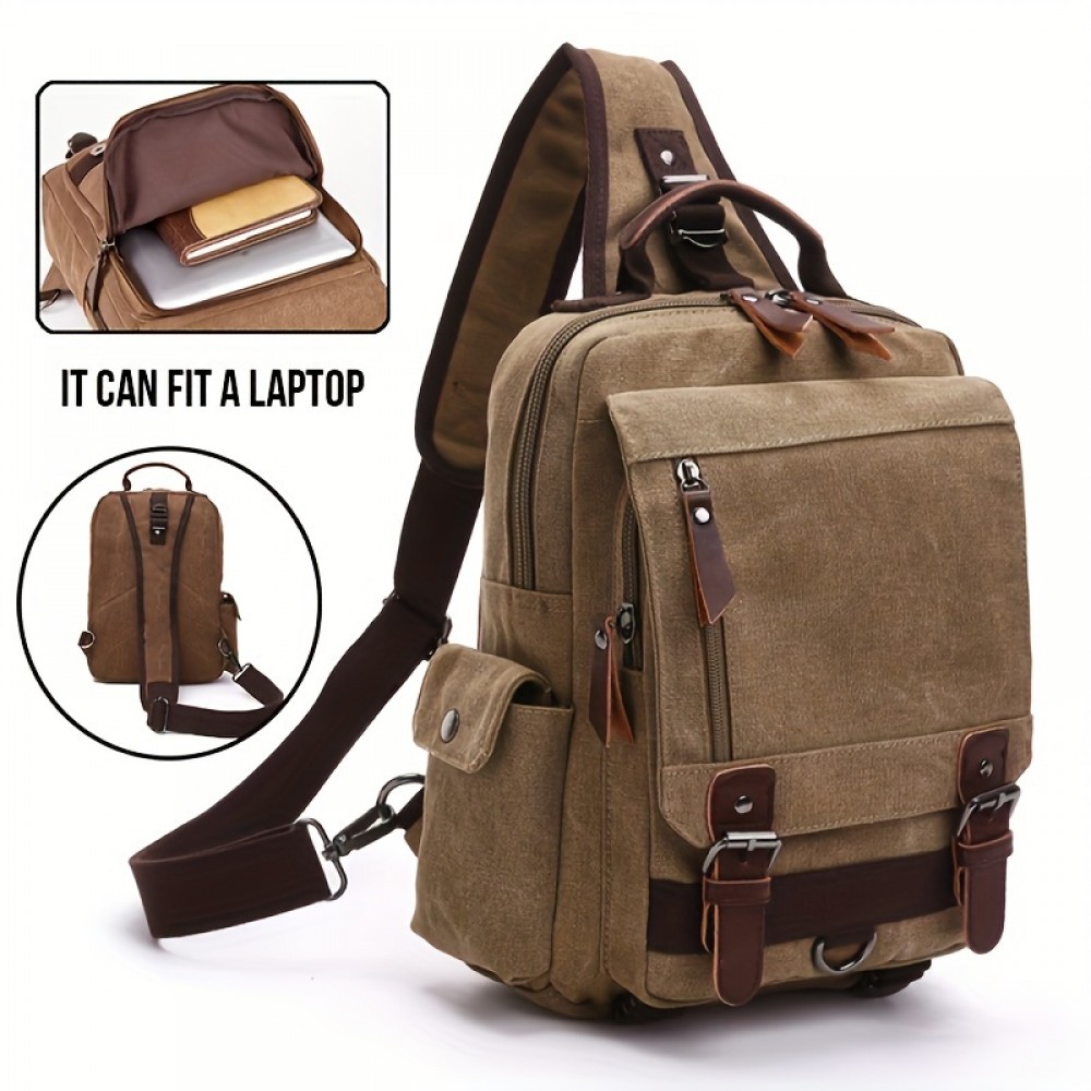 2pcs/set Men's Fashion Canvas Bag, Outdoor Travel Large Capacity Sling Bag, And Card Holder Set