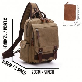 2pcs/set Men's Fashion Canvas Bag, Outdoor Travel Large Capacity Sling Bag, And Card Holder Set