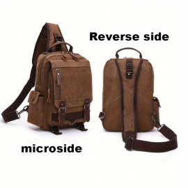 2pcs/set Men's Fashion Canvas Bag, Outdoor Travel Large Capacity Sling Bag, And Card Holder Set