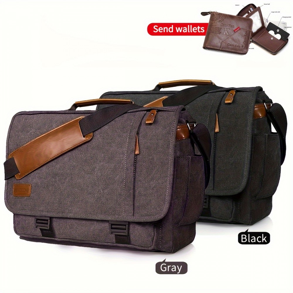 Men's Messenger Bag 17in Waterproof Vintage Canvas Large Capacity Crossbody Shoulder Bag Briefcase Laptop Bag